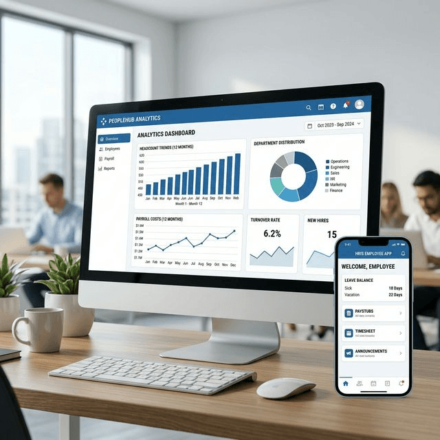 LiveUHris analytics dashboard tracking headcount, payroll cost and turnover once the system is live